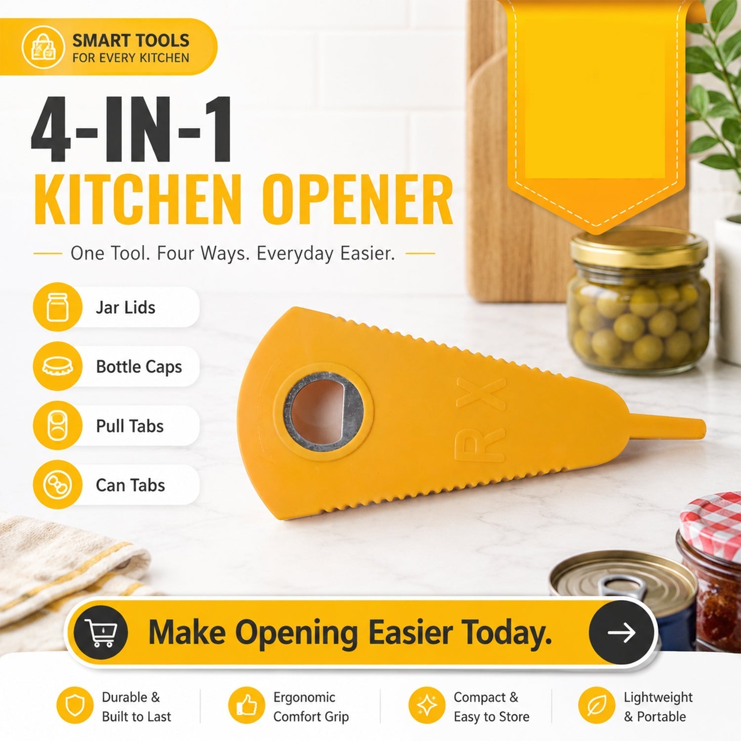 Stainless Steel Multipurpose Bottle & Can Opener Easy-Grip Design