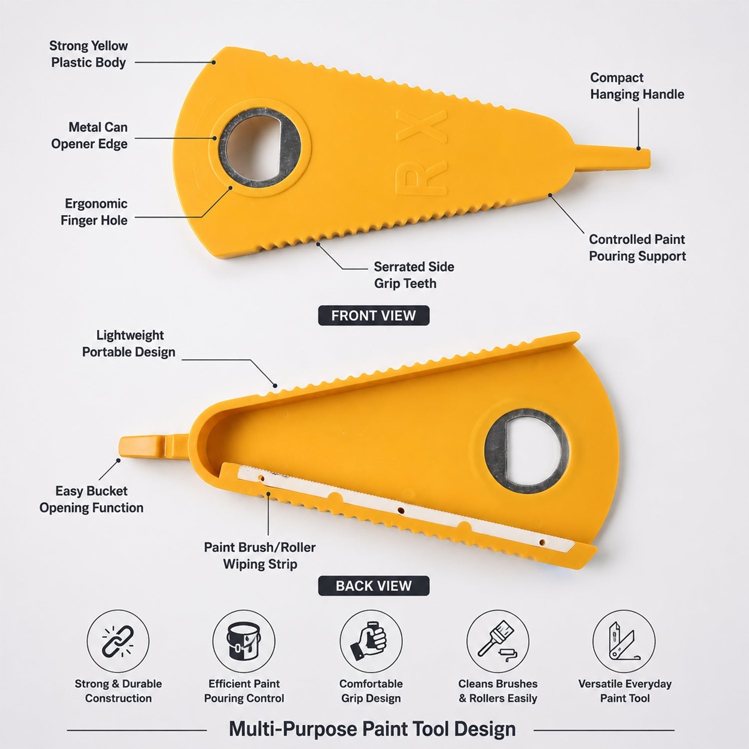 Stainless Steel Multipurpose Bottle & Can Opener Easy-Grip Design - Back View