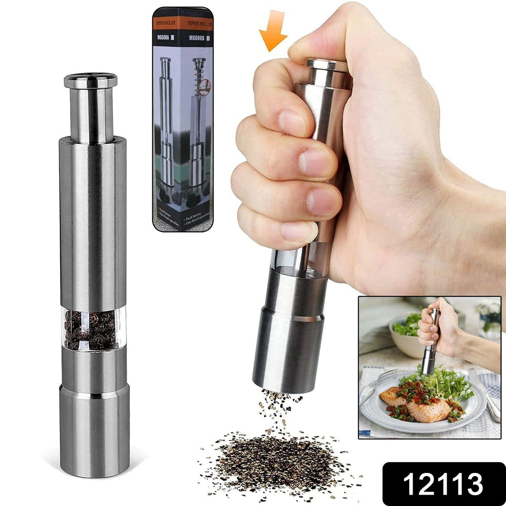 Thumb Press Grinder Steel Salt & Pepper Mill | ProChef Gadgets - Side View