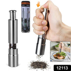 Thumb Press Grinder Steel Salt & Pepper Mill | ProChef Gadgets - Side View