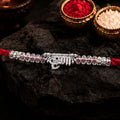 ALVENZA Silver Bhaiya Name Rakhi with Crystal Beads, Red Thread and Sparkling Detail