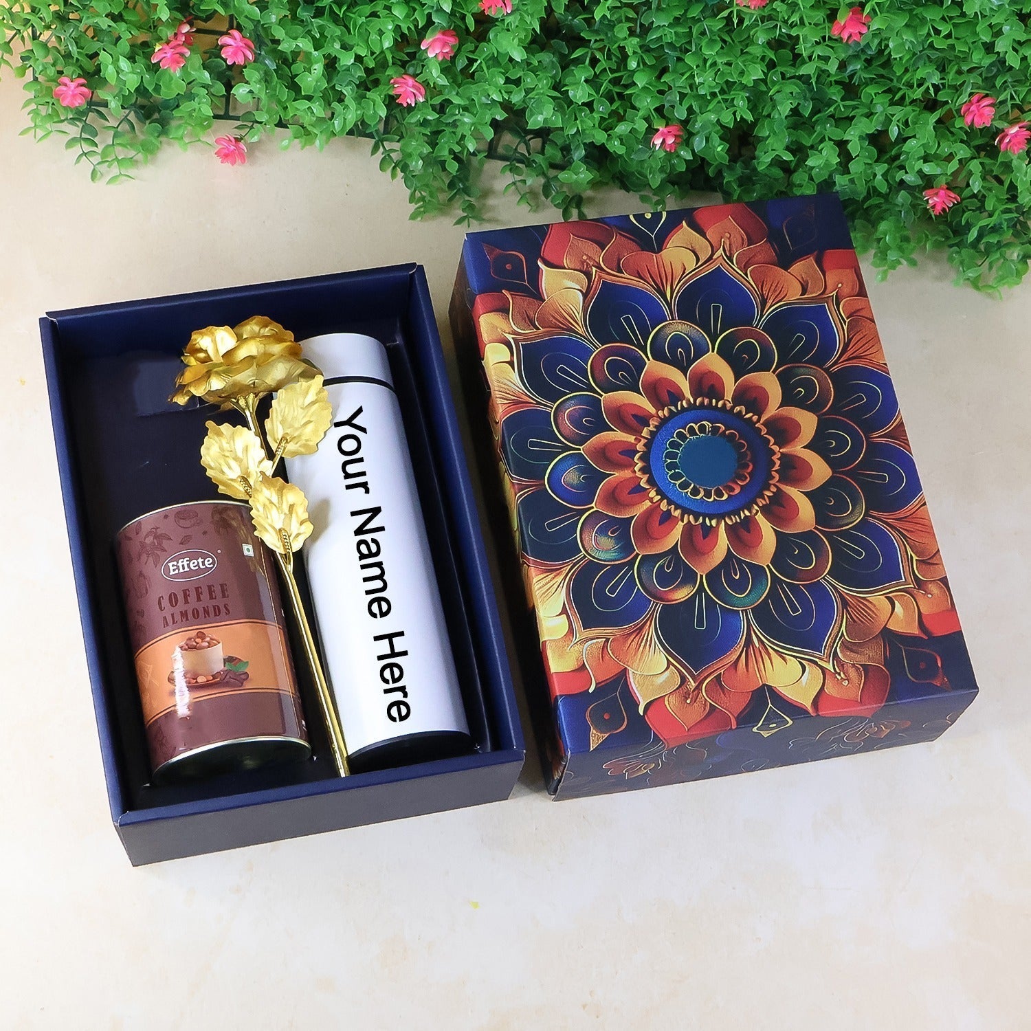 ALVENZA Temperature Bottle Gift Box – Coffee Almonds & Golden Rose