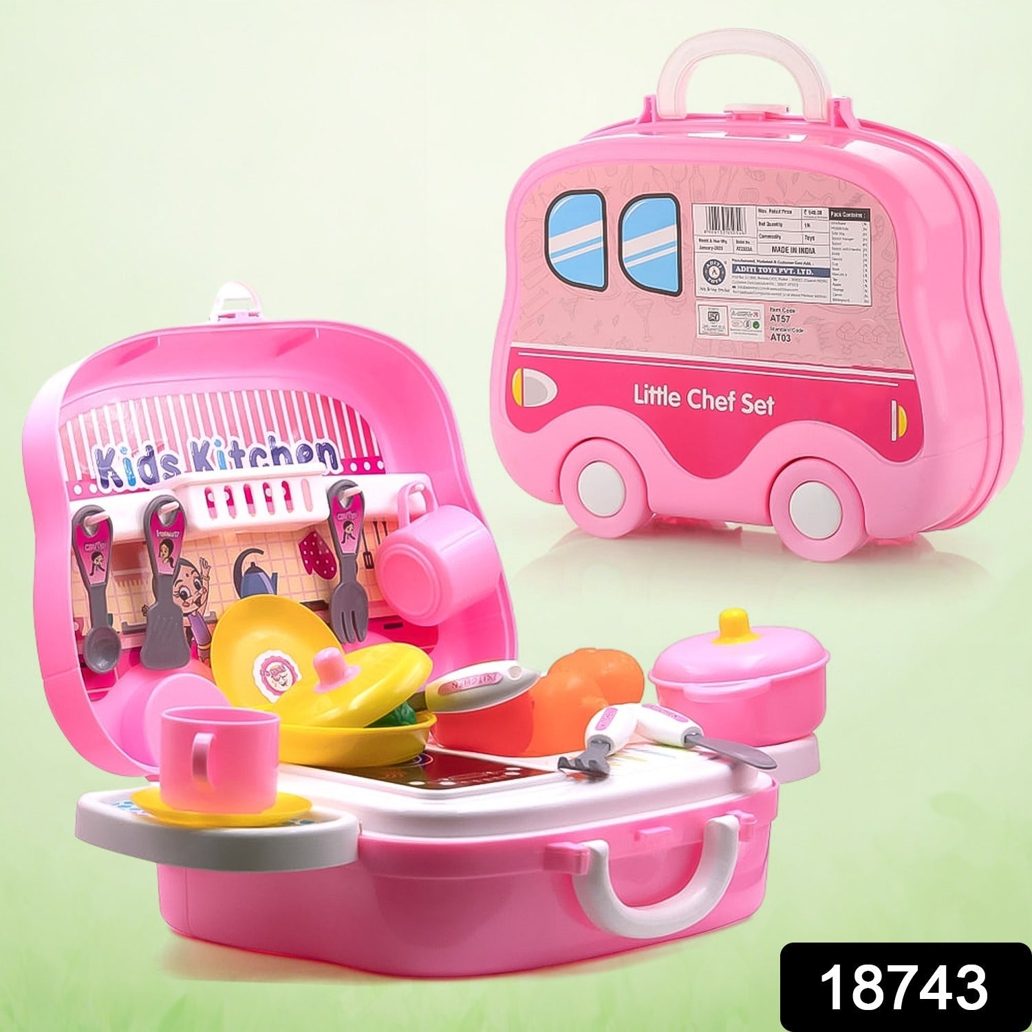Kids Kitchen Play Set 23-Piece Portable Pretend Play | Aditi - Side View
