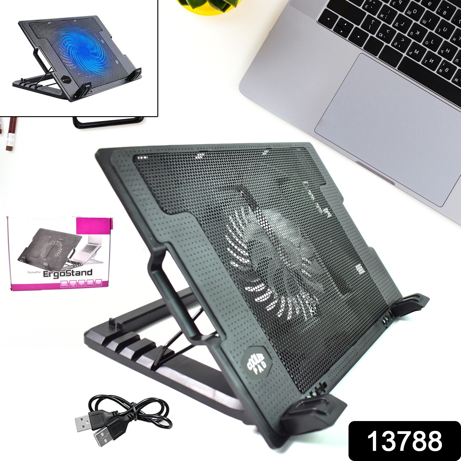 ALVENZA Laptop Cooling Pad – Adjustable Stand, Dual Fan | Indo Glow