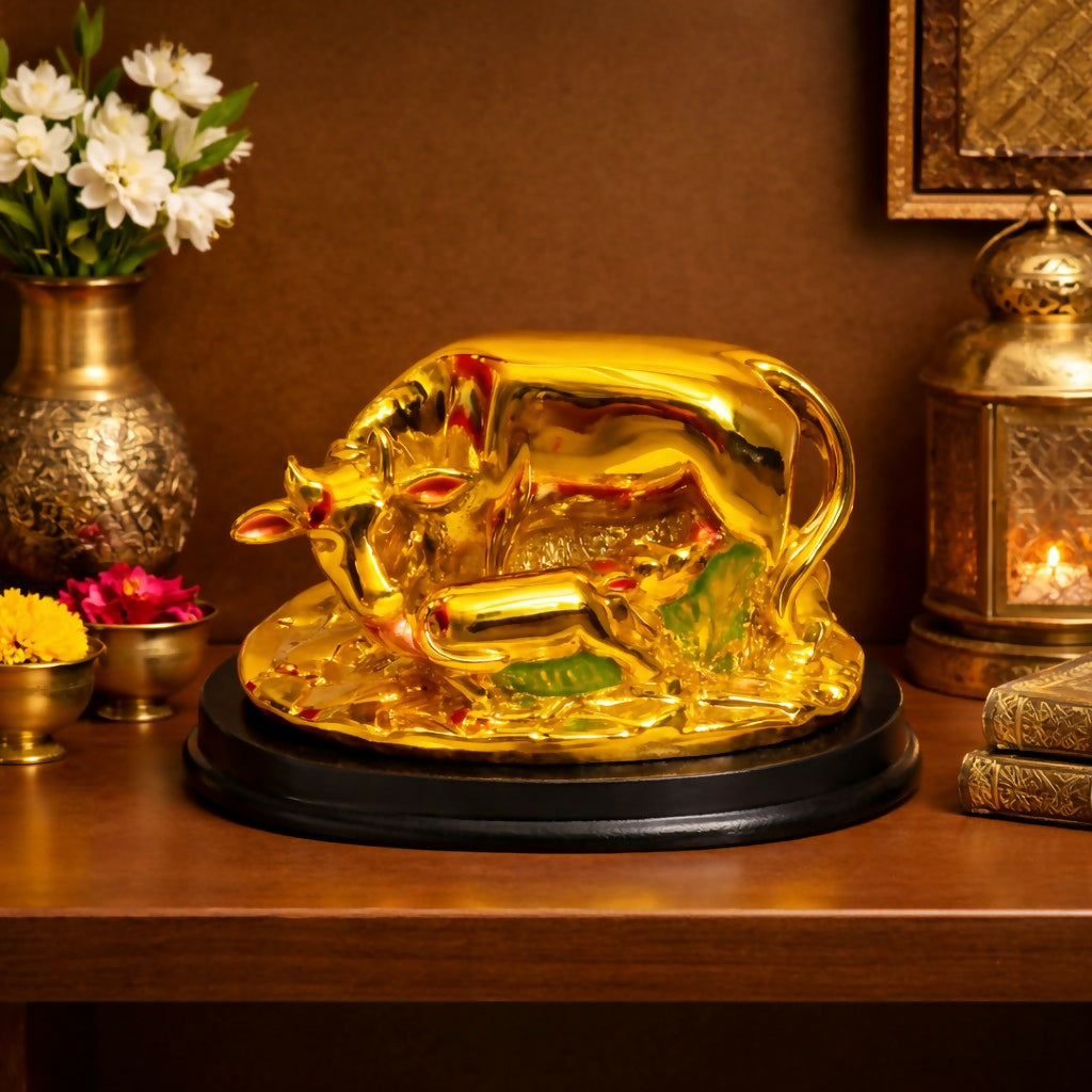 ALVENZA Golden Cow with Calf Showpiece – Prosperity and Traditional Charm