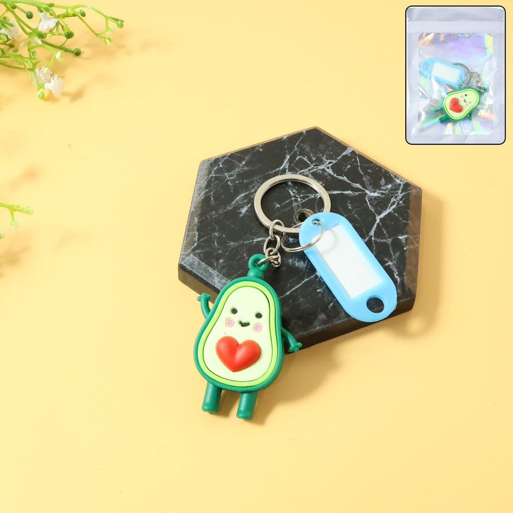 ALVENZA Avocado Cartoon Keychain with Name Tag Holder – Cute & Practical