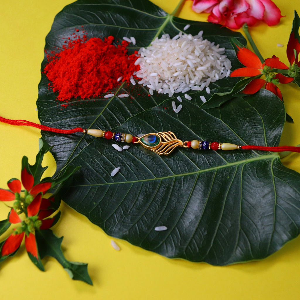 ALVENZA Peacock Rakhi, Elegant Beaded Design for Brothers, Handcrafted