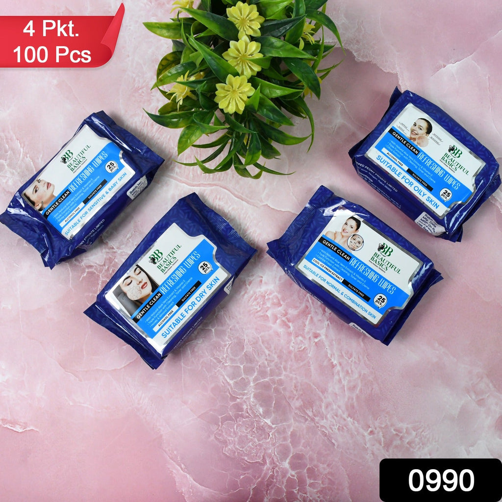 Gentle Face Wipes for All Skin Types 4x25 Pcs | Beautiful Basics - Side View