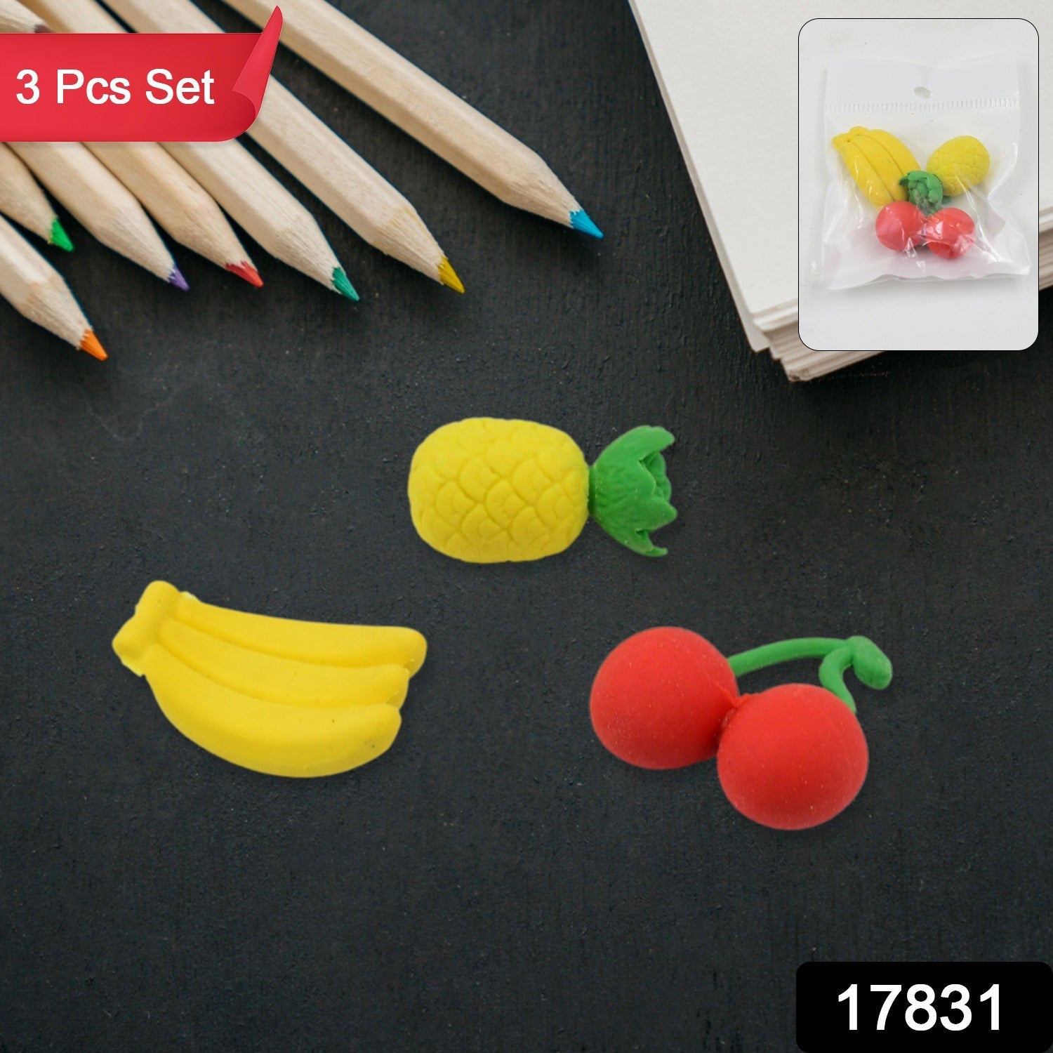 Colorful Erasers Fun and Vibrant Stationery for Kids - Front View
