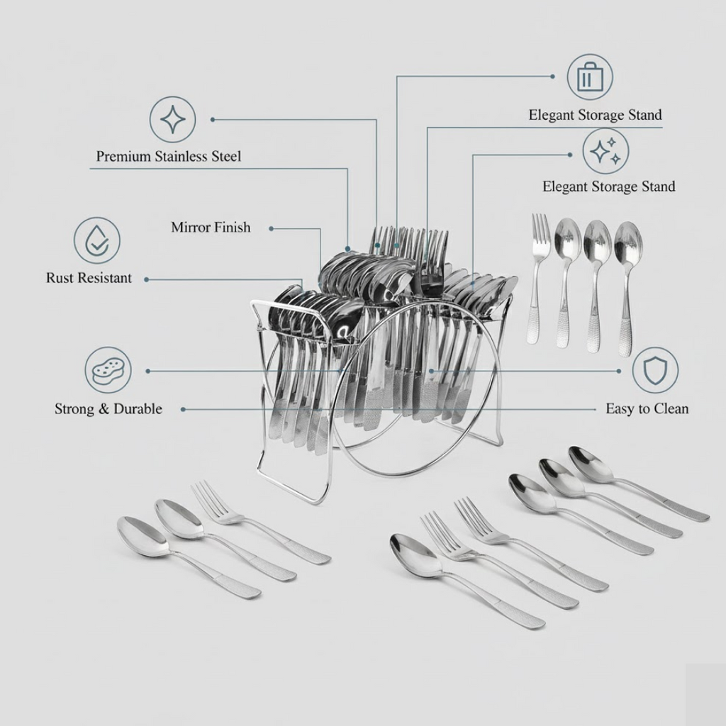 ALVENZA Stainless Steel Cutlery Set – Durable 24-Piece Dining Essentials