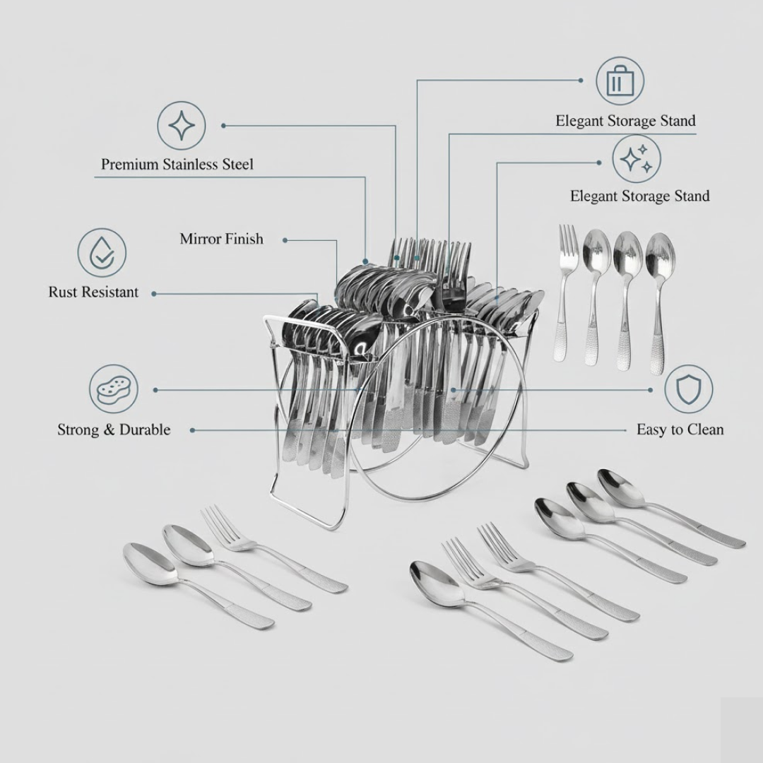 ALVENZA Stainless Steel Cutlery Set – Durable 24-Piece Dining Essentials