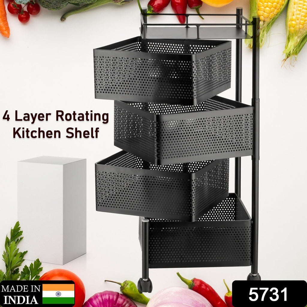 ALVENZA Kitchen Trolley – 4-Layer Metal Organizer for Fruits & Veggies | Tidy Table