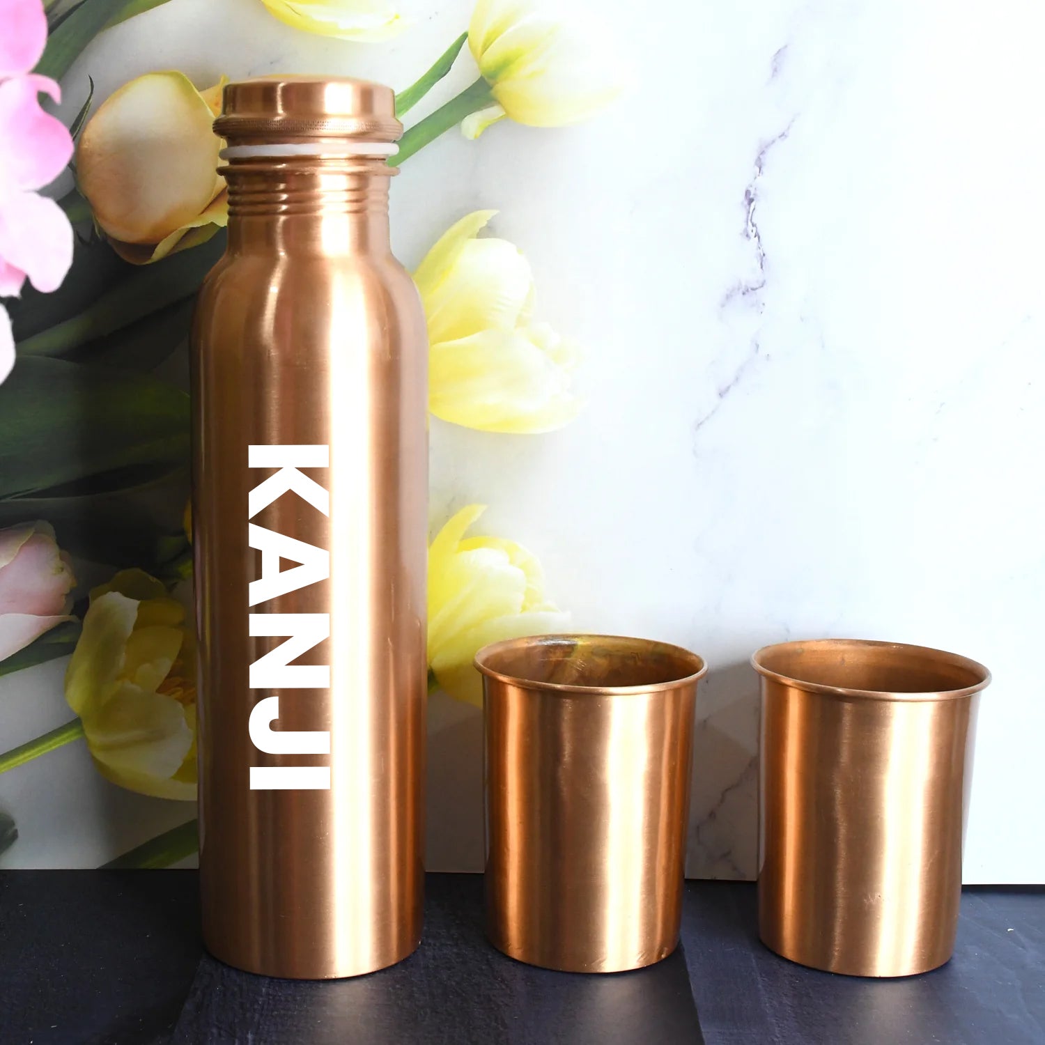 ALVENZA Copper Water Bottle with 2 Glasses – Stylish Leakproof Set