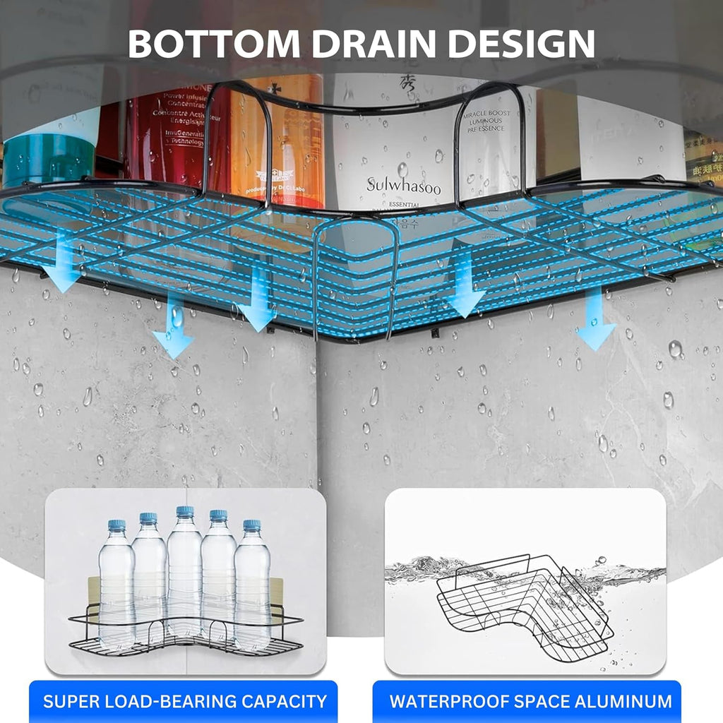 ALVENZA Metal Shower Shelf 2-Pack – Rustproof No-Drill Corner Organizer