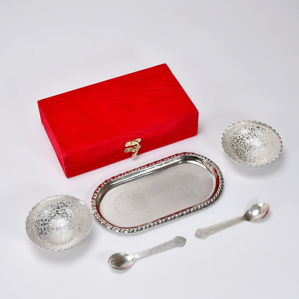 ALVENZA Silver Plated Bowl Set – Brass Serving Tray | Lunchie Bunchie