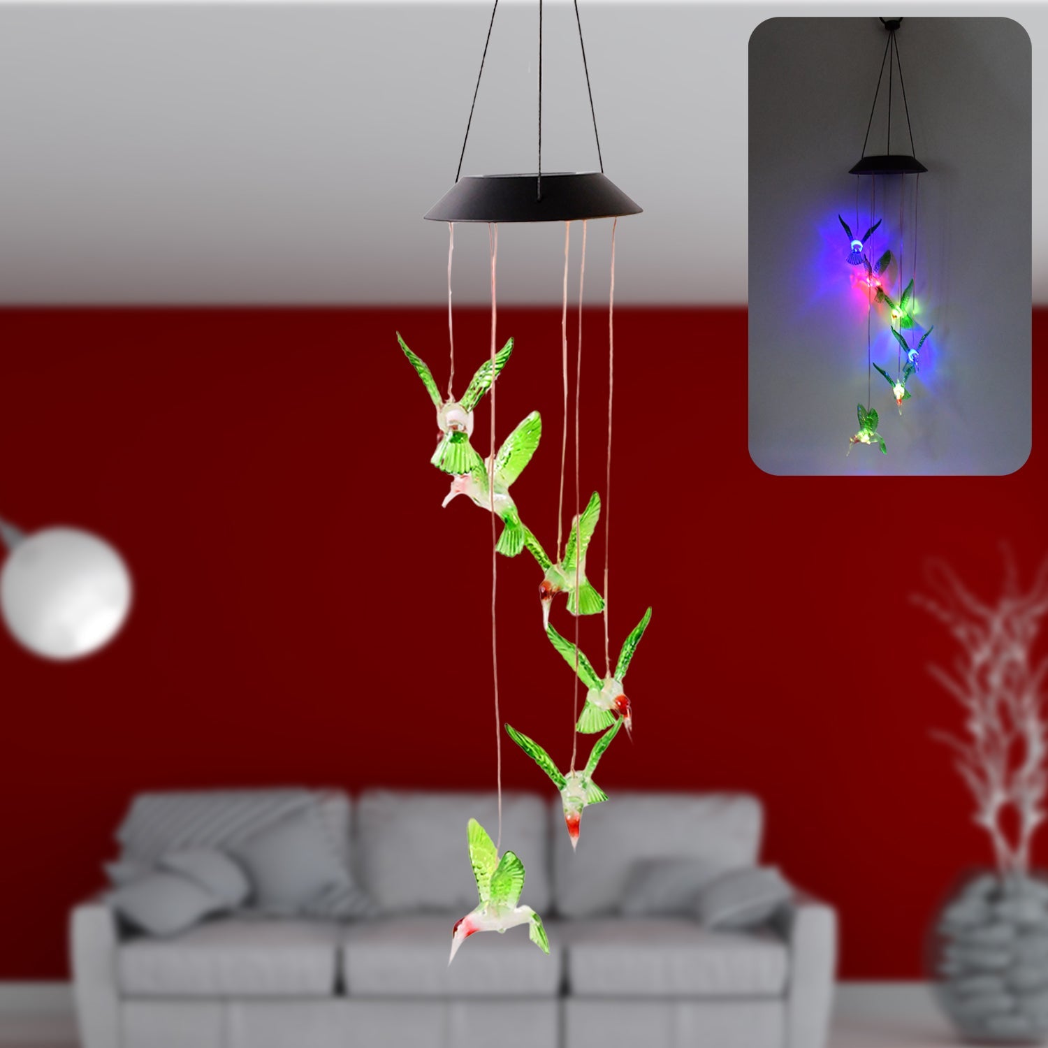 ALVENZA Solar Hummingbird Wind Chimes – Colorful LED Garden Decor