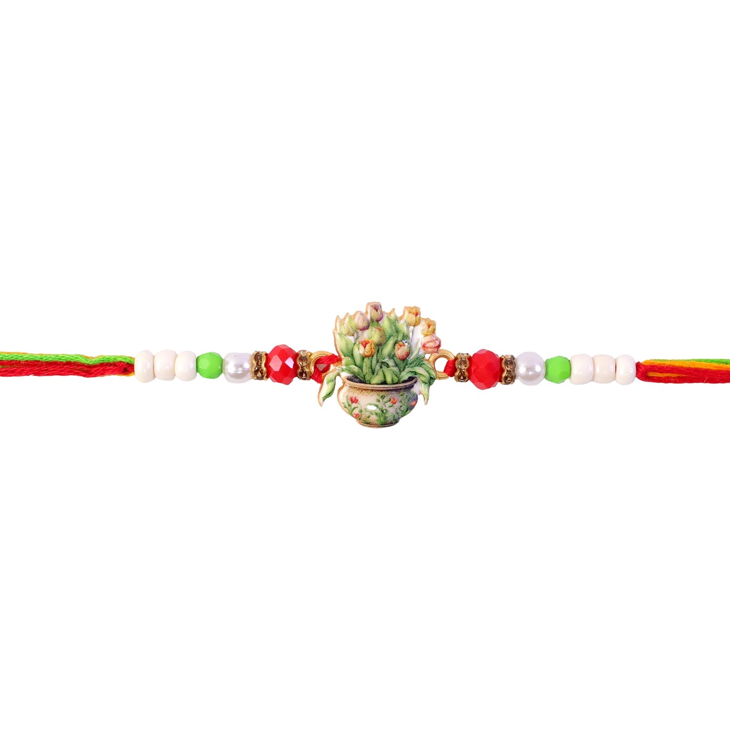 ALVENZA Auspicious Floral Kalash Devotional Rakhi for Brother with Beads Gift