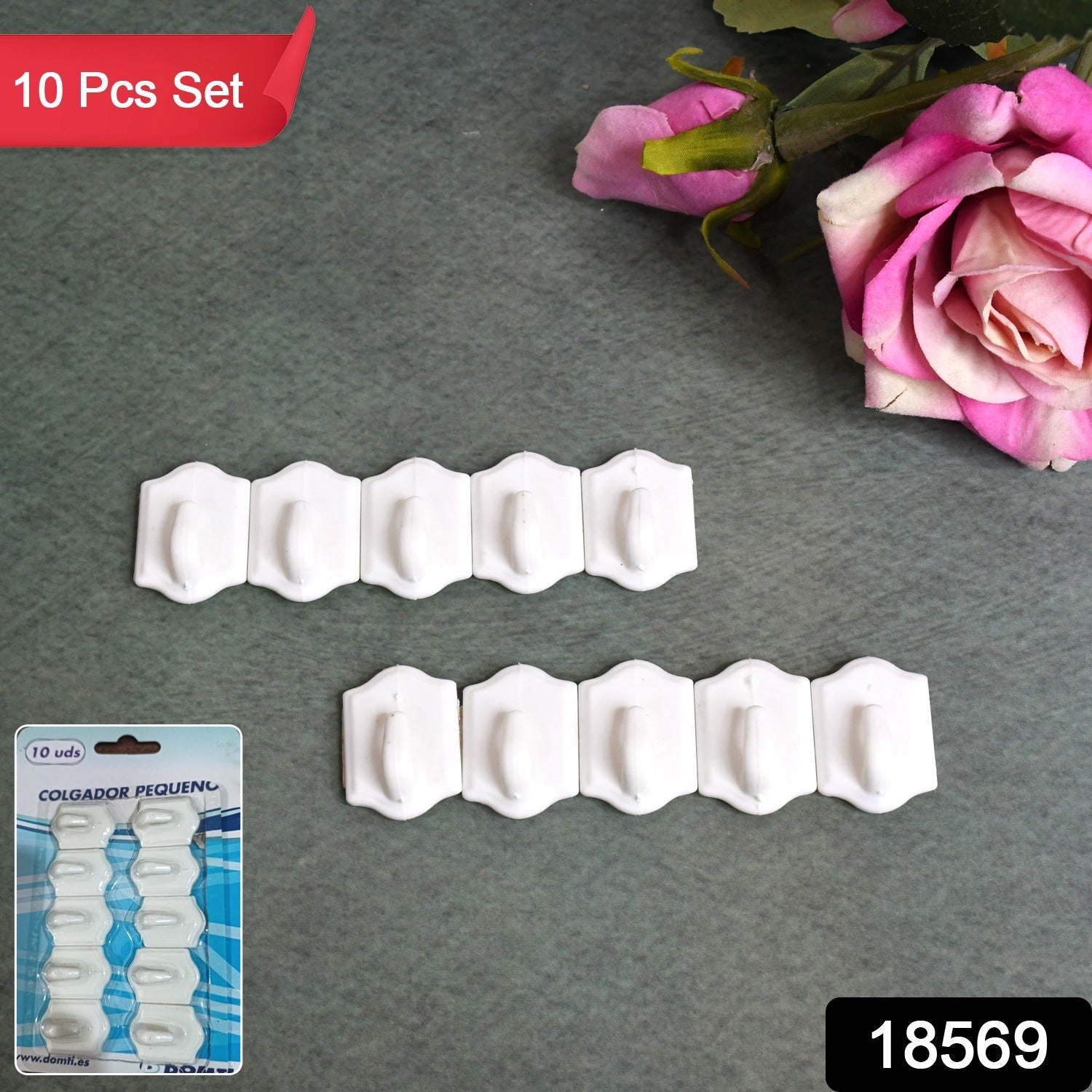 Adhesive Wall Hooks Strong Drill-Free Set of 10 | GlimmerHome - Side View