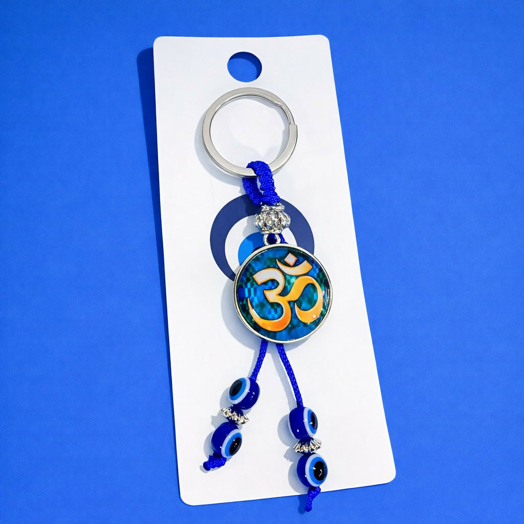 ALVENZA Om Evil Eye Keychain – Spiritual Protection with Blue Beads