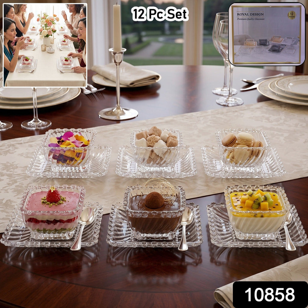 ALVENZA Glassware Serving Set – Elegant 12-Piece Snack & Dessert Plate Collection