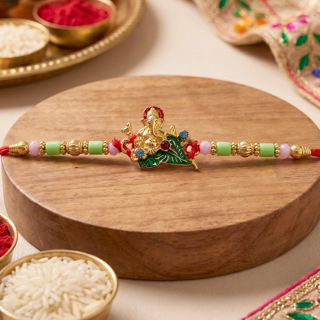 ALVENZA Ganesha Rakhi – Elegant Traditional Sister Gift for Raksha Bandhan