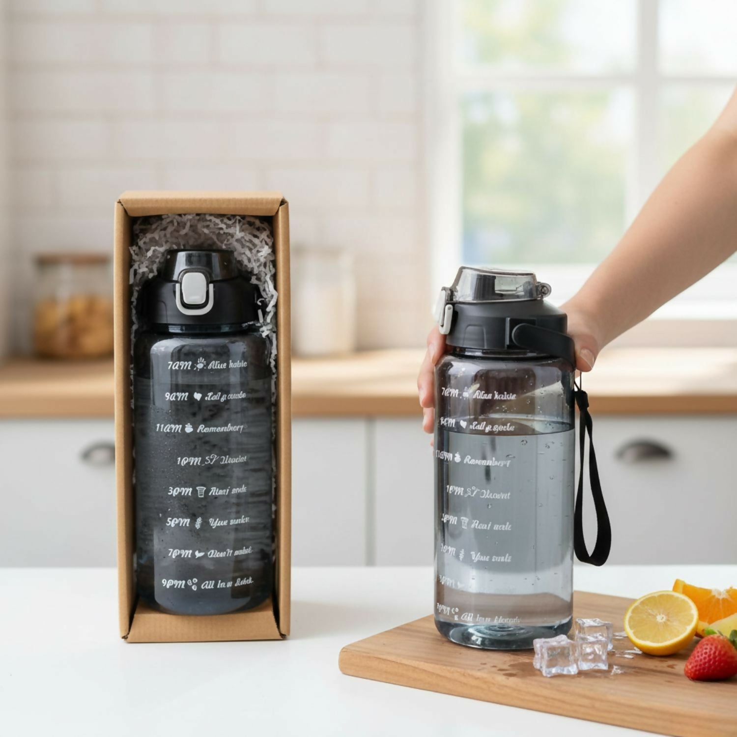 ALVENZA Motivational Water Bottle 2 L – BPA-Free Sipper with Time Marker