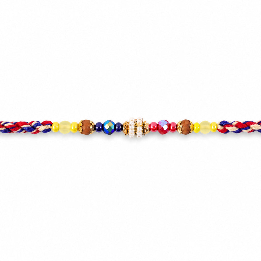 ALVENZA Rainbow Beaded Charm Rakhi with Colorful Festive Style and Playful Bracelet Look