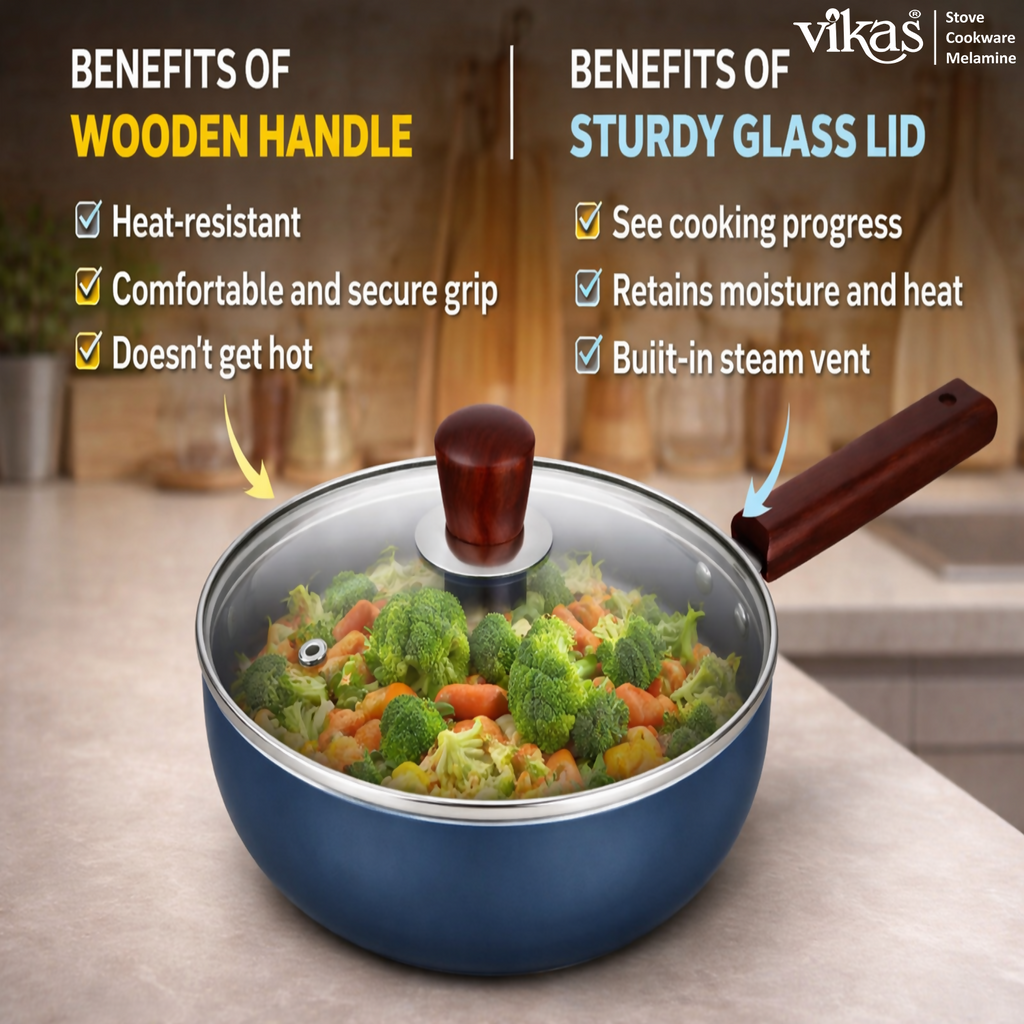 ALVENZA Ceramic Frypan – Non-Stick Coating with Glass Lid & Wooden Handle