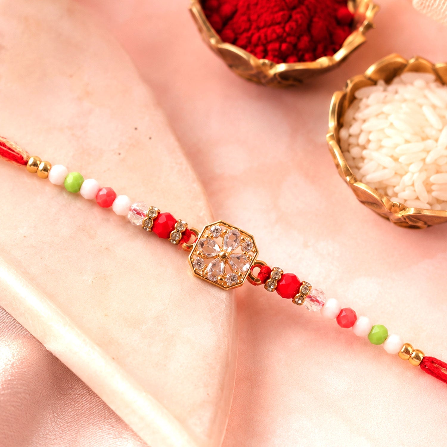 ALVENZA Square AD Stone Designer Rakhi for Brother with Multicolour Crystal Beads