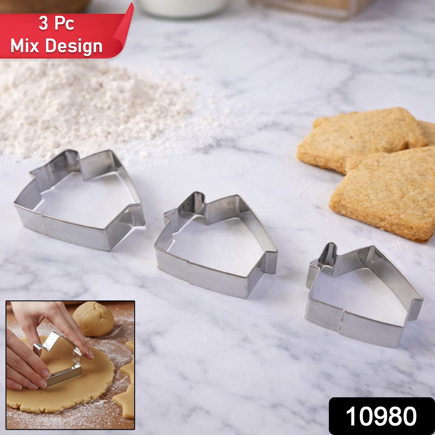 Stainless Steel House Shape Cookie Cutter Set 3 Durable Baking Molds - Side View