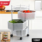 ALVENZA Kitchen Storage Trolley – Premium 3-Layer Hexagon Metal Organizer with Wheels