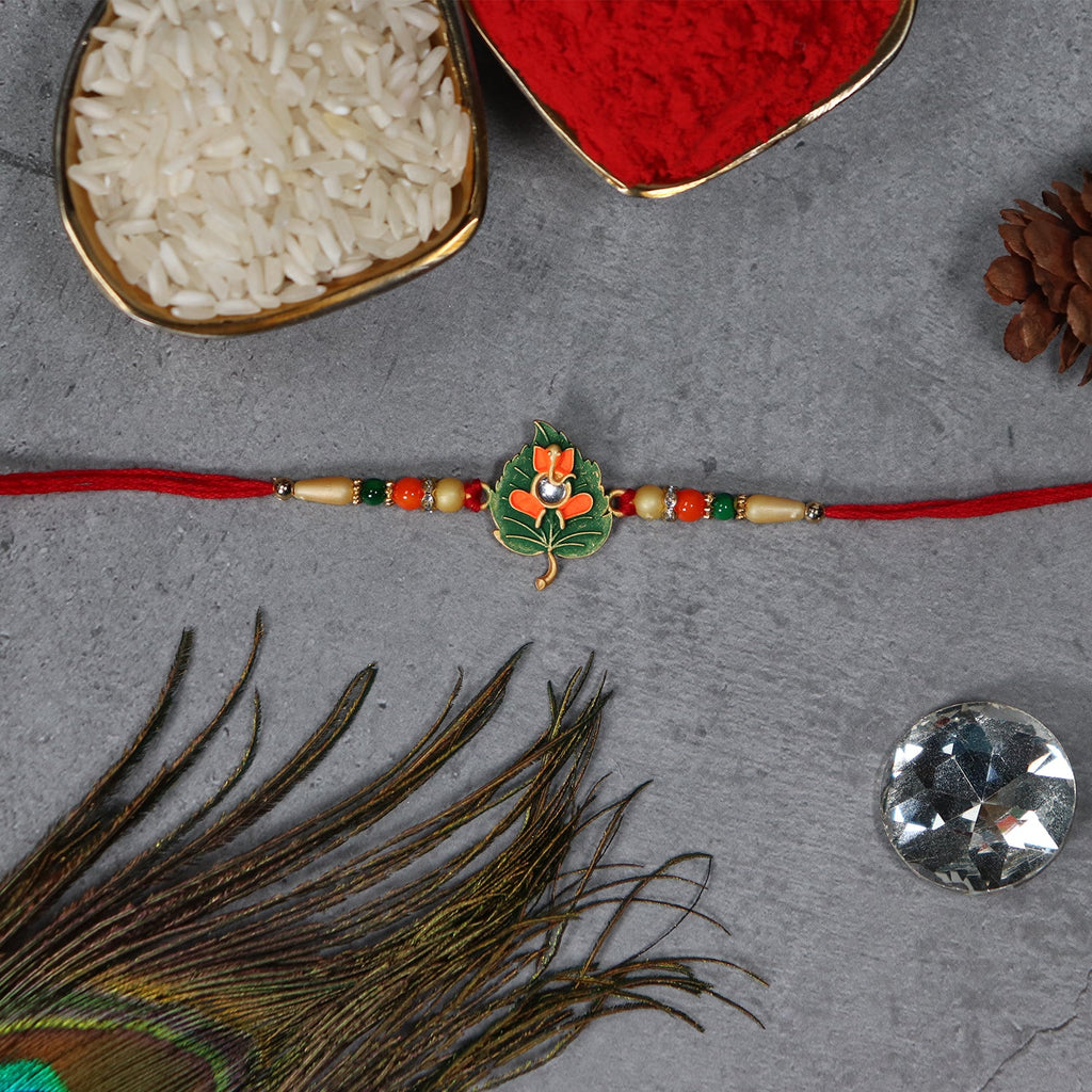 ALVENZA Tulsi Leaf Rakhi - Spiritual Blessings & Beaded Design