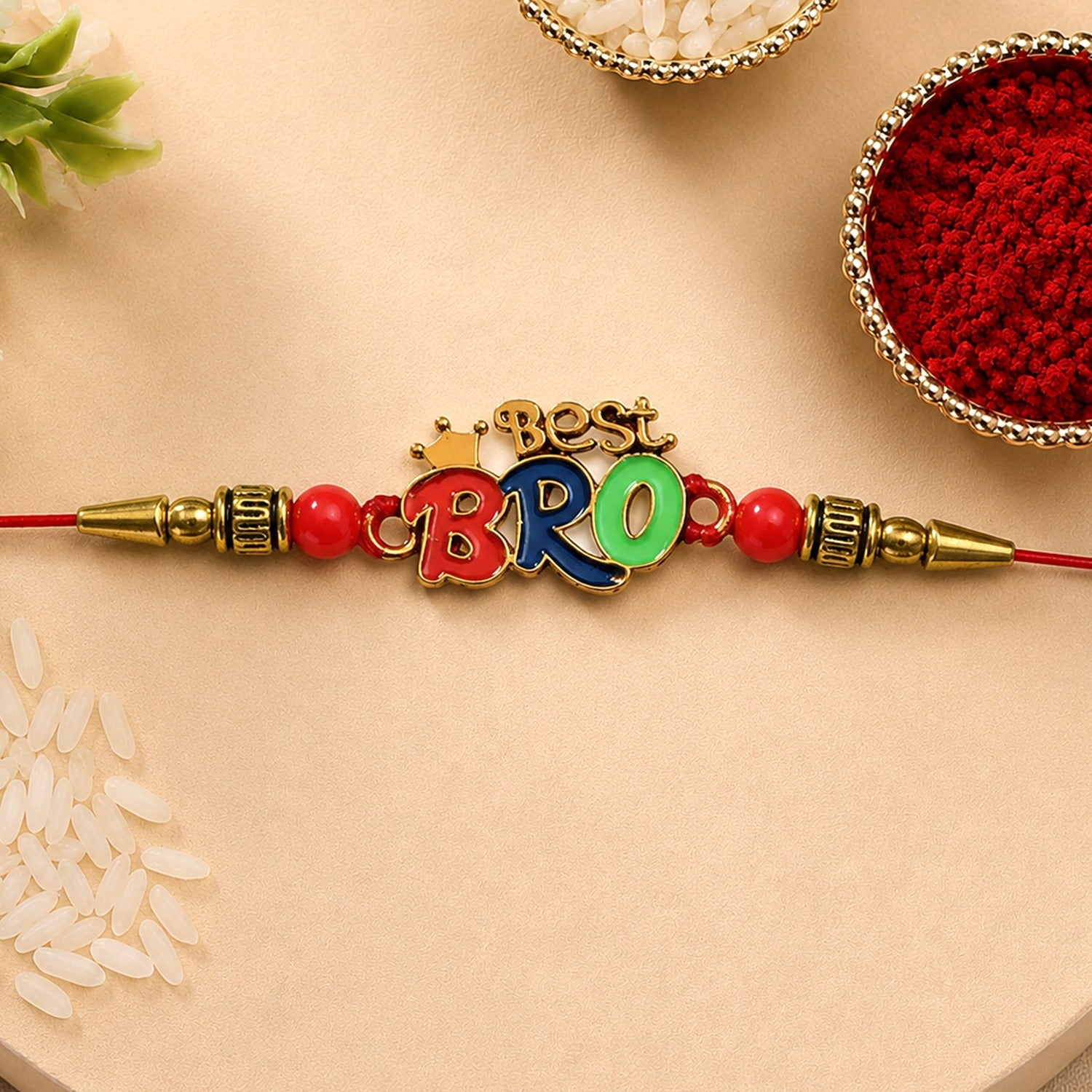 ALVENZA Best Bro Rakhi - Crown Motif with Vibrant Colorful Beads