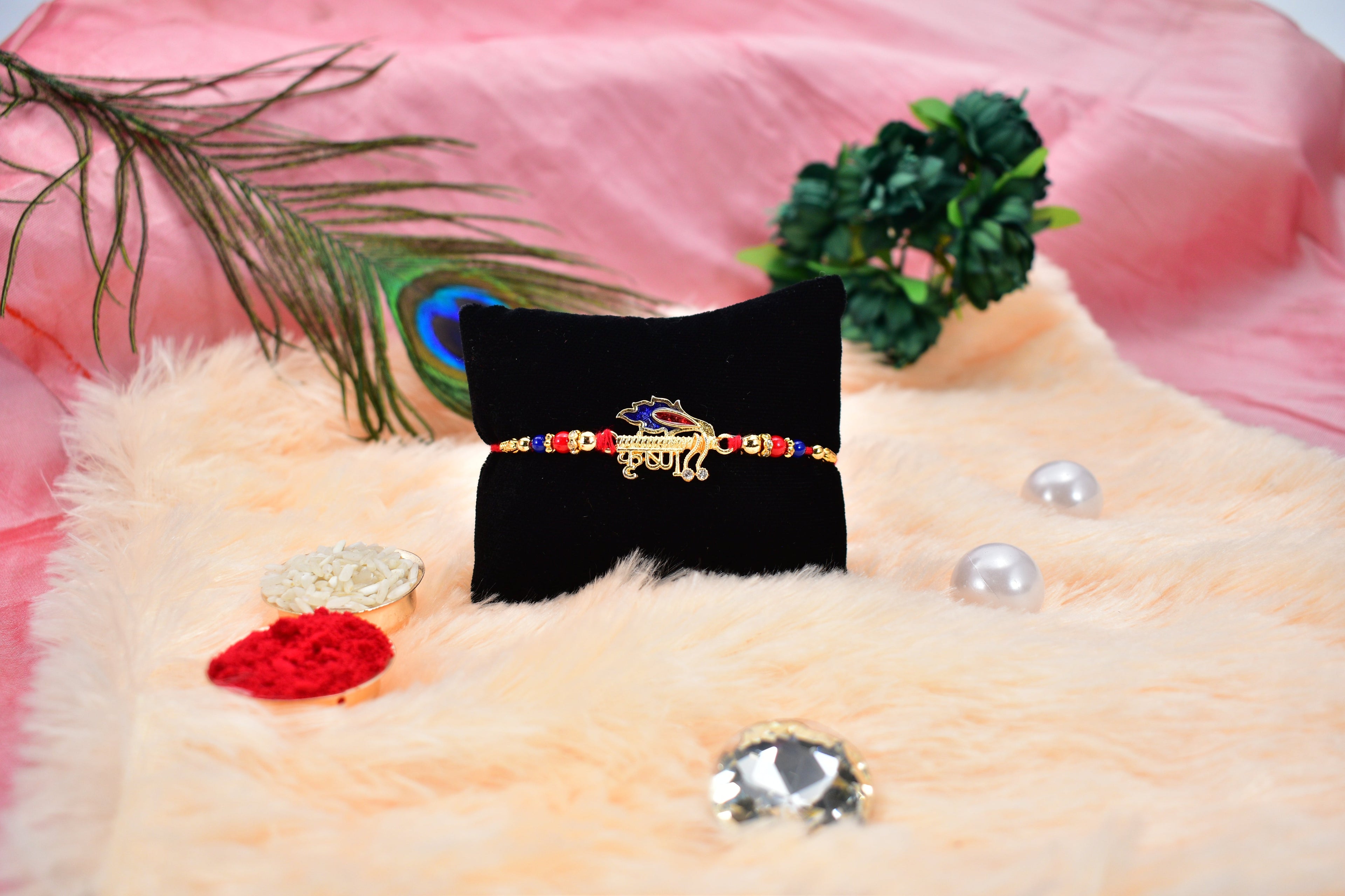 ALVENZA Krishna Name Rakhi - Divine Golden Design for Bhai