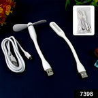 Portable USB Fan Set Mini Fan, LED Light & Cable - Side View