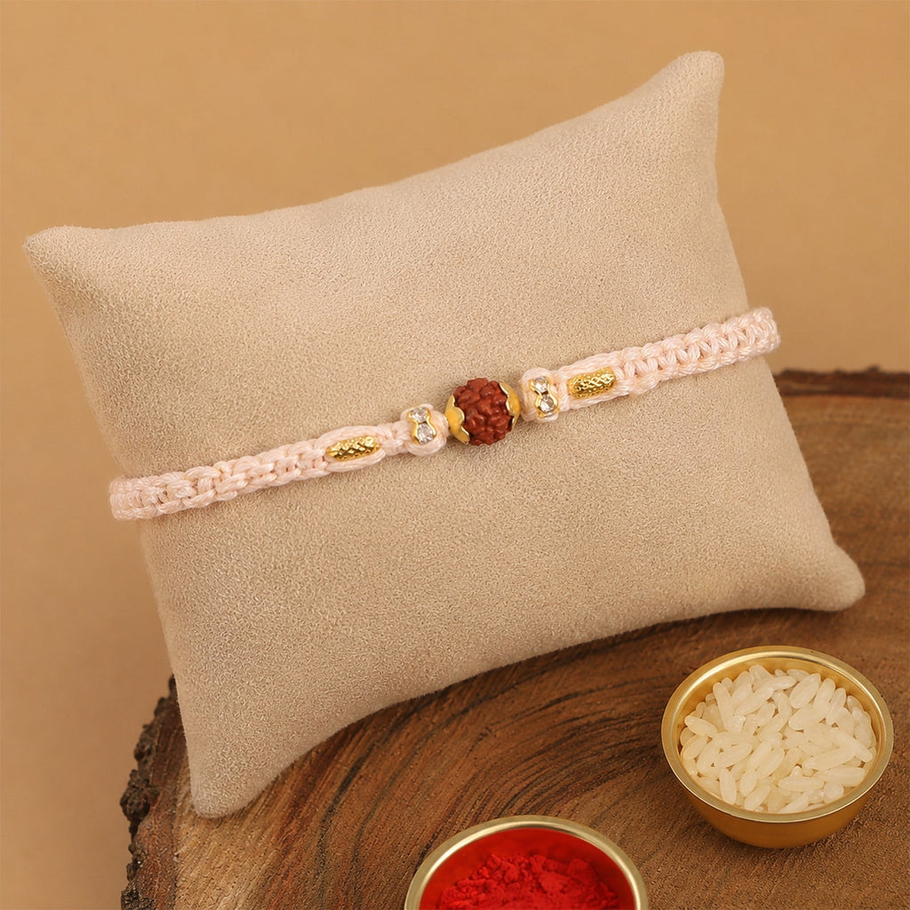 ALVENZA Beautiful Silver Style Rakhi with Soft Beads, Stone Detail and Premium Festive Look
