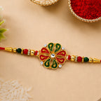 ALVENZA Flower Rakhi for Brother - Enamel & Golden Beads Design