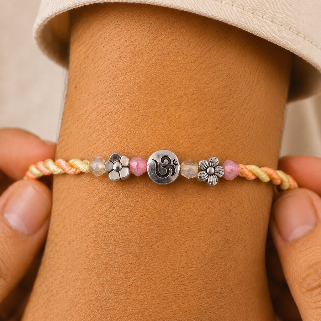 ALVENZA Graceful Pastel Bracelet Rakhi with Silver Centre and Delicate Raksha Bandhan Beauty