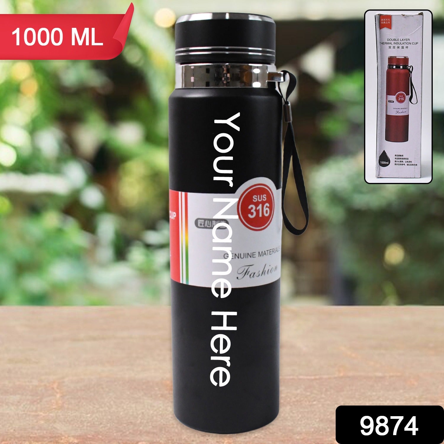 ALVENZA Stainless Steel Insulated Water Bottle – 1000 ML Leak-Proof Flask
