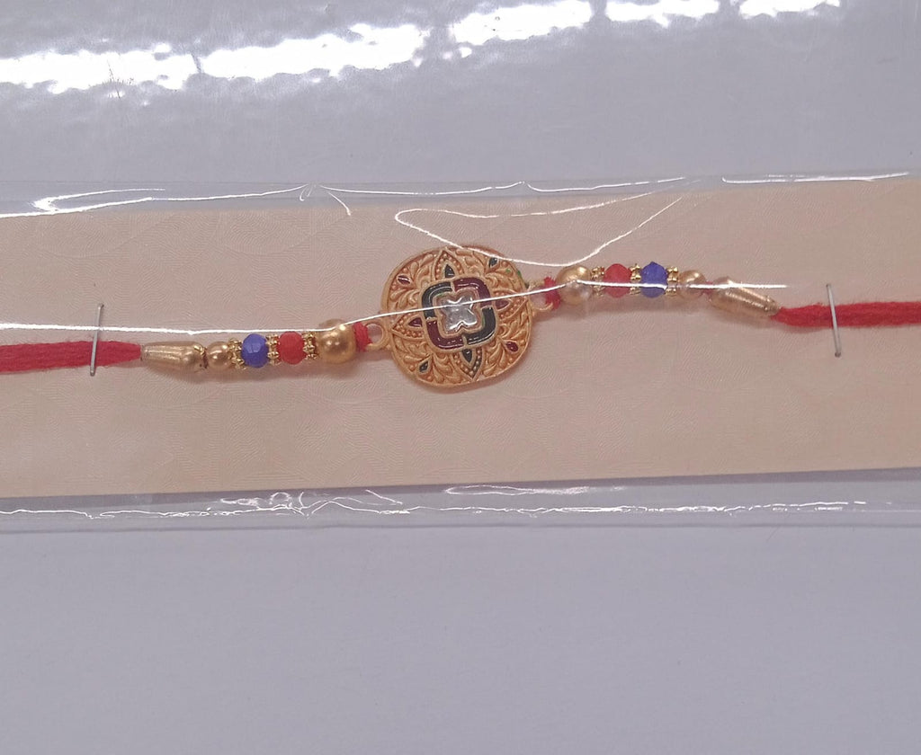 ALVENZA Kundan Rakhi - Traditional Antique Gold Finish with Multicolor Beads