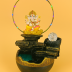 ALVENZA Ganesh Ji Water Fountain Showpiece – LED Lights & Crystal Ball