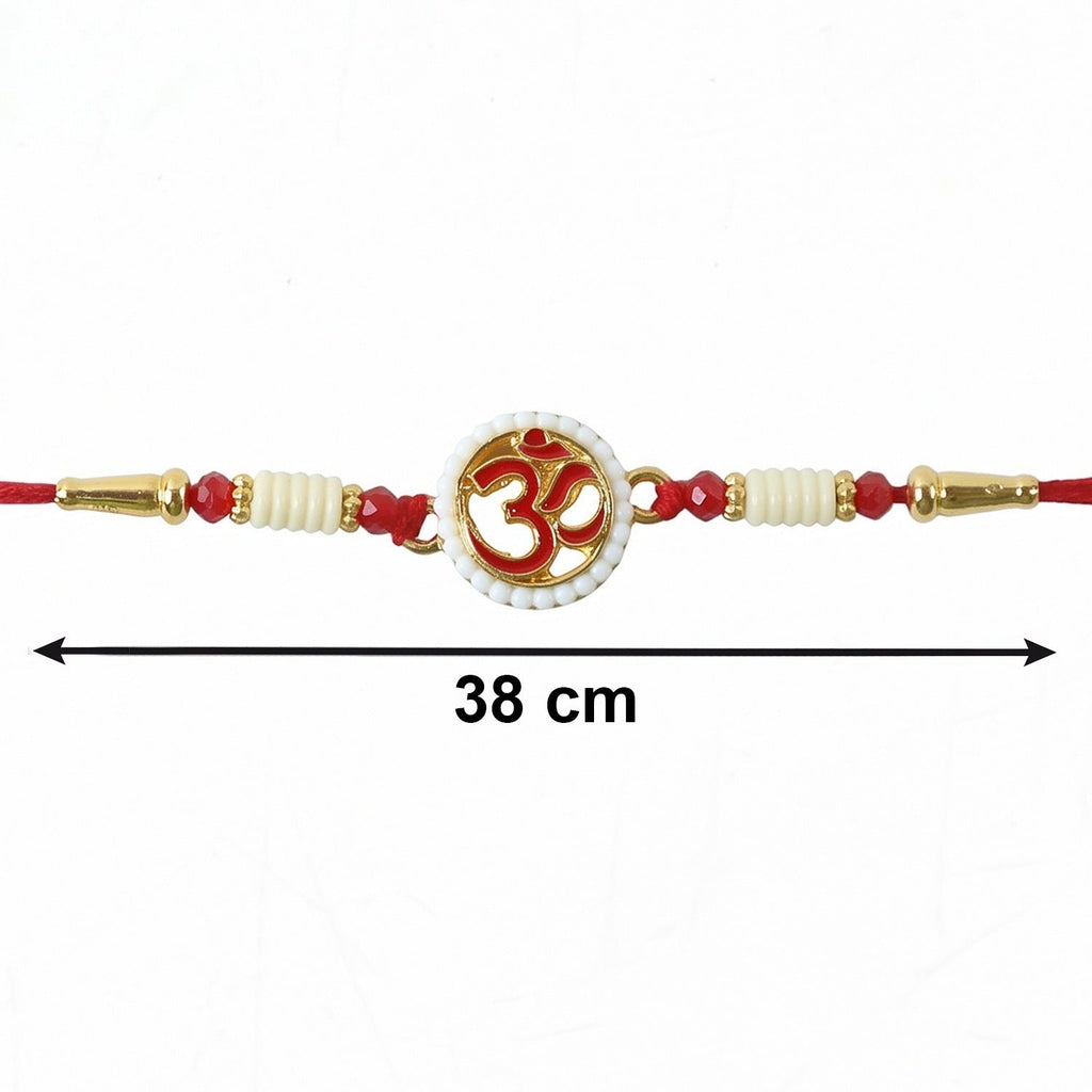 ALVENZA OM Symbol Pearl Frame Rakhi – Elegant Traditional Design for Raksha Bandhan
