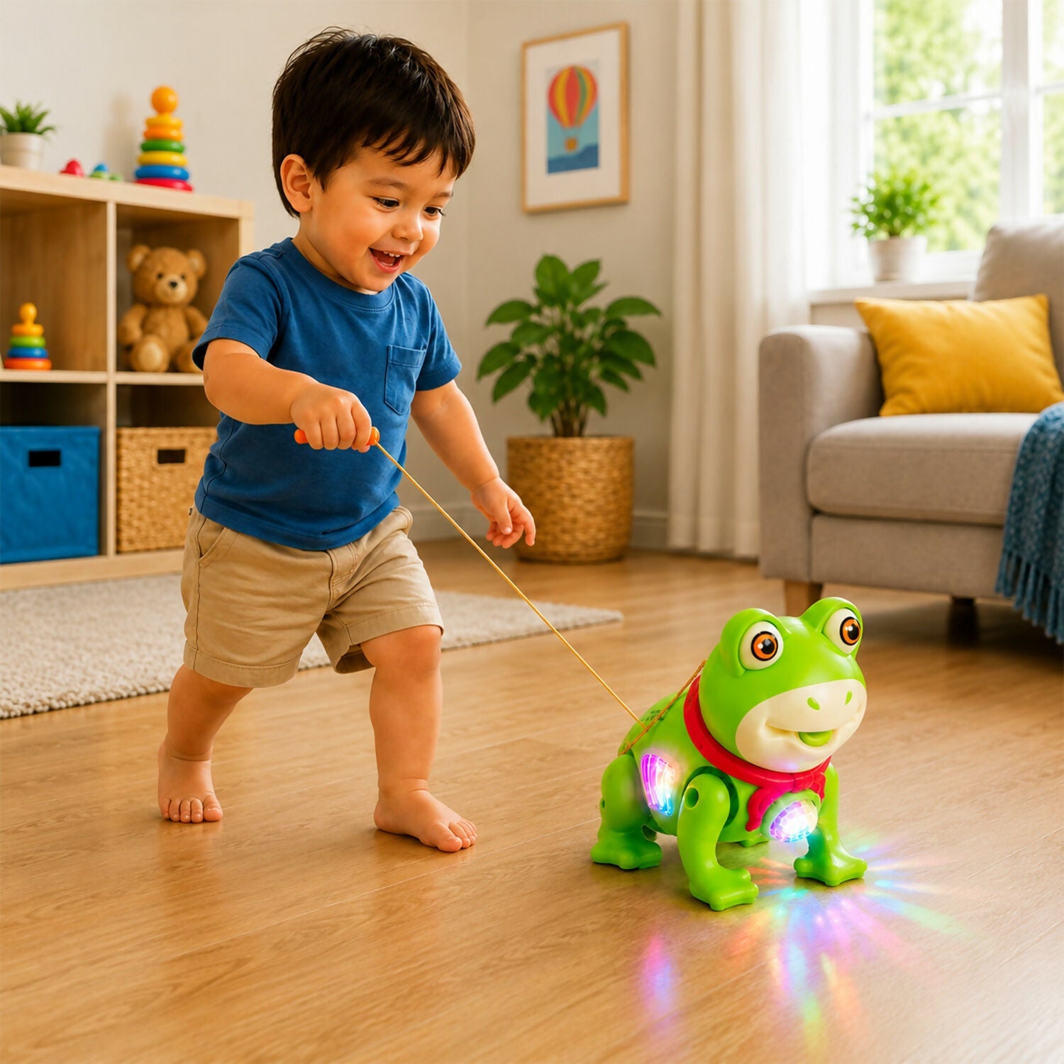 ALVENZA Pull-Along Frog Toy – Bright Lights & Engaging Music for Toddlers