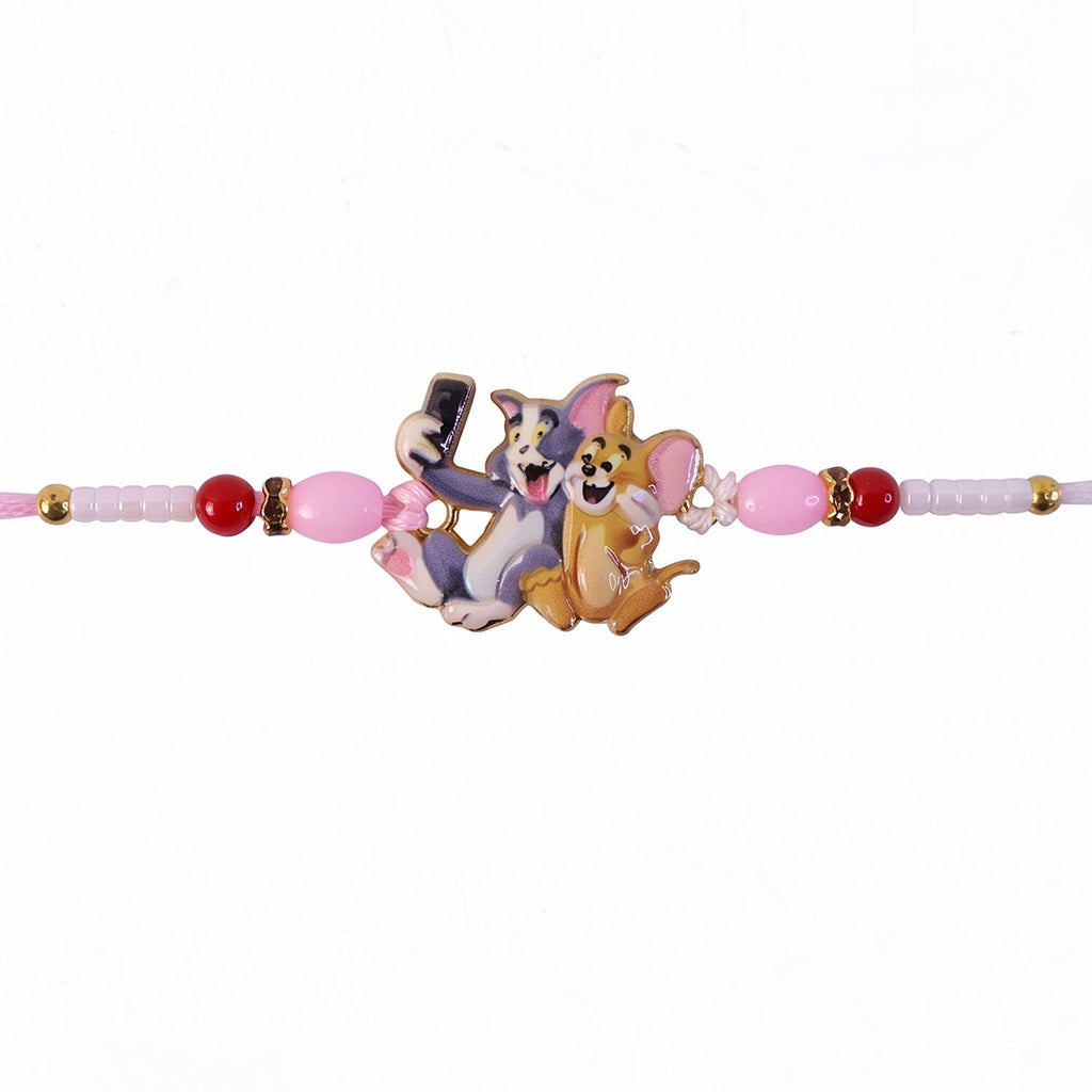 ALVENZA Kids Rakhi - Cute Cartoon Cat & Mouse Selfie Design for Siblings