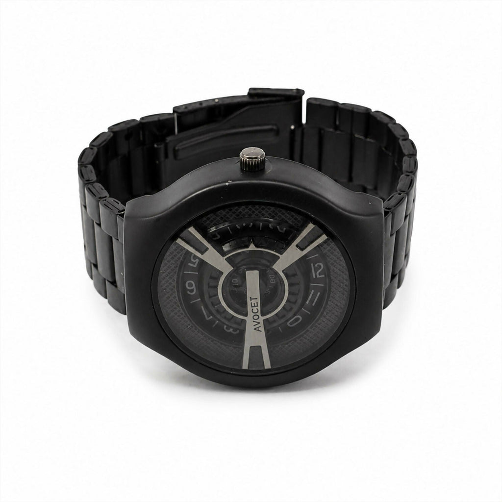 Black Round Metal Strap Analog Watch – Sporty Modern Design