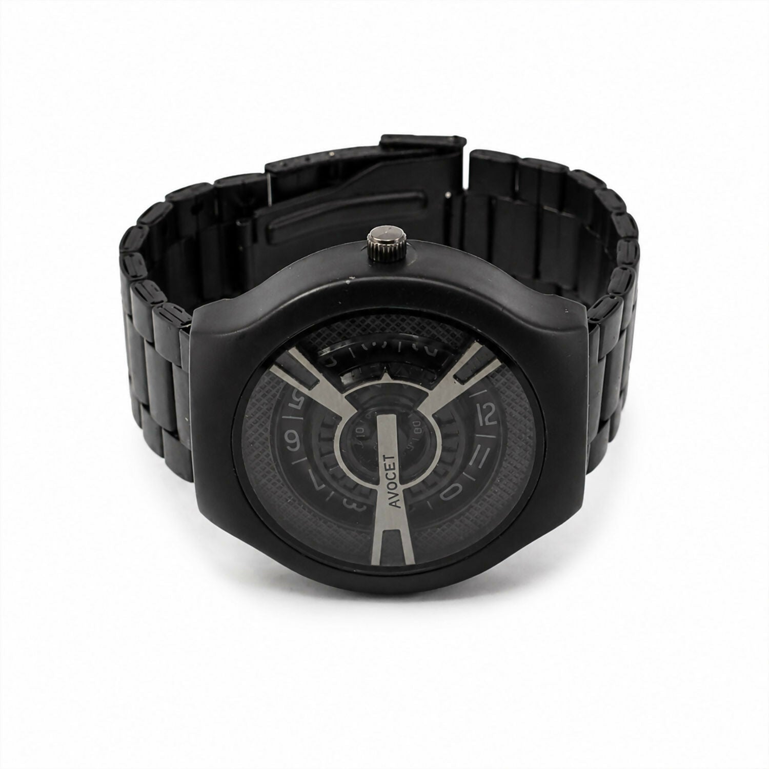 Black Round Metal Strap Analog Watch – Sporty Modern Design