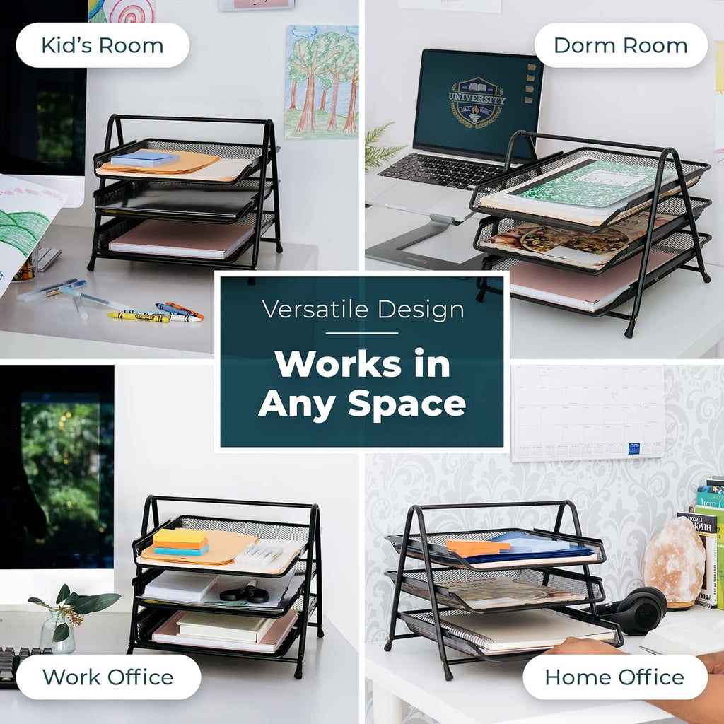 ALVENZA Organizer Rack – Durable 3-Tier Metal Storage for Office & Home