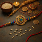 ALVENZA Traditional Flower Design Golden Rakhi - Festive Elegance & Blessings