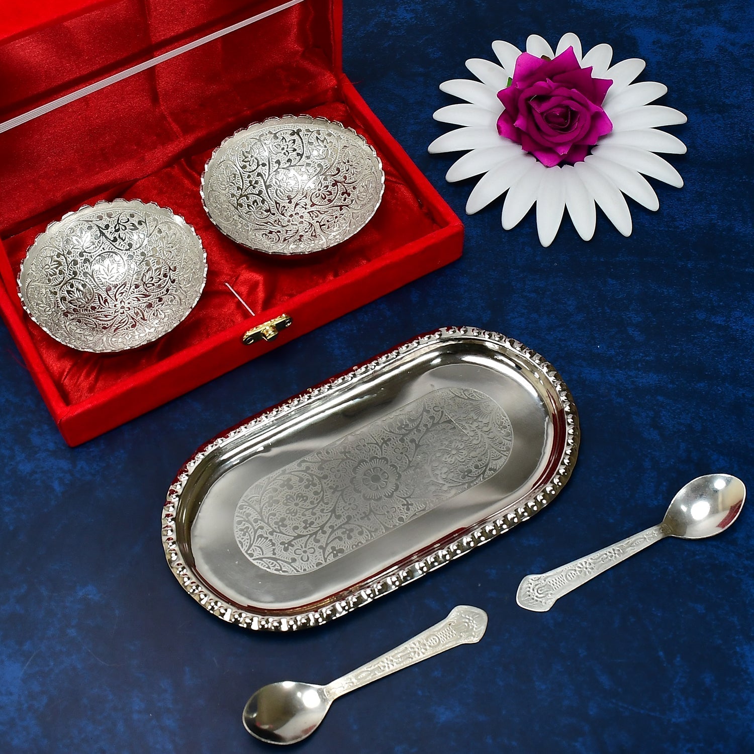 ALVENZA Silver Plated Bowl Set – Brass Serving Tray | Lunchie Bunchie