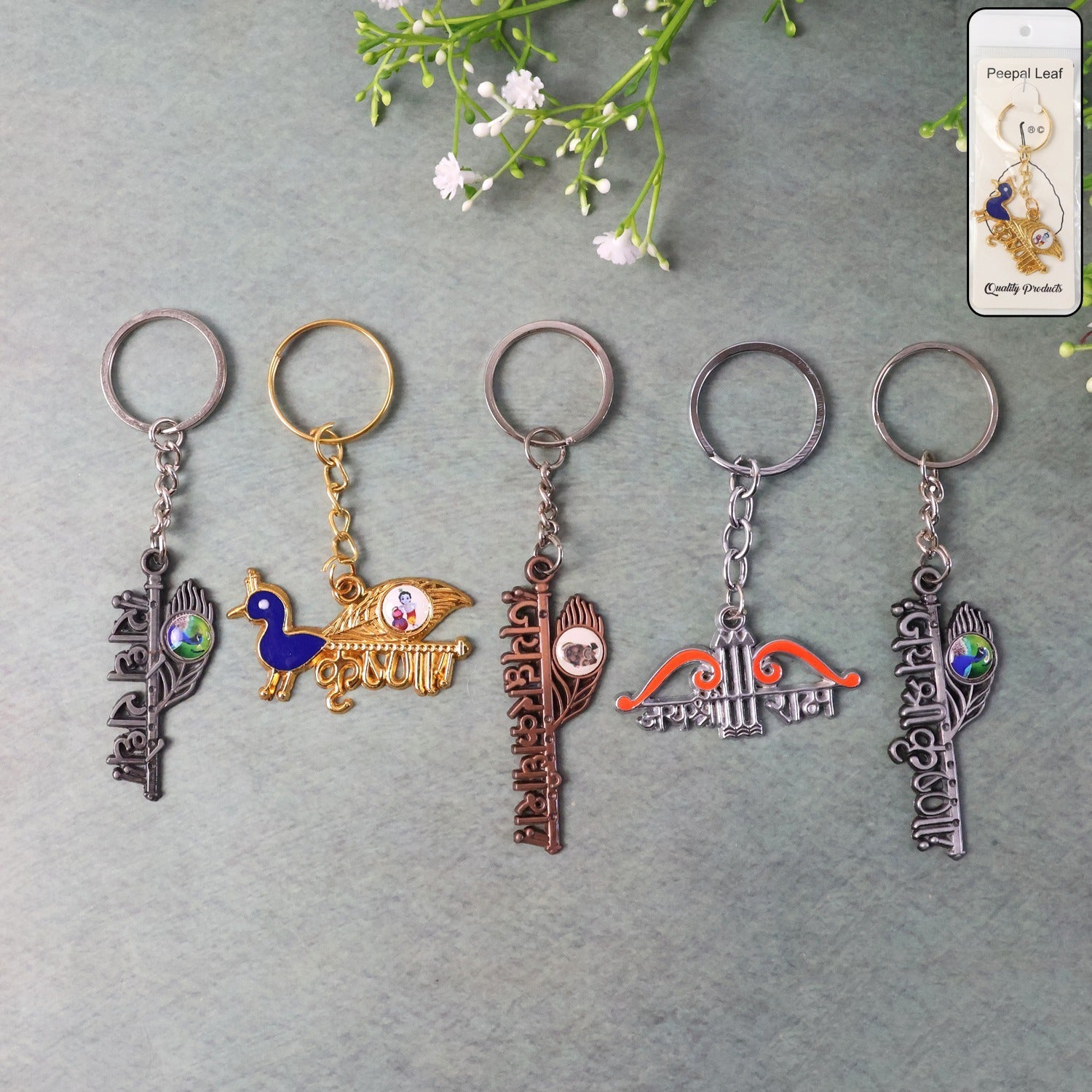 ALVENZA Krishna Theme Keychain Set – Durable Spiritual Metal Keychains